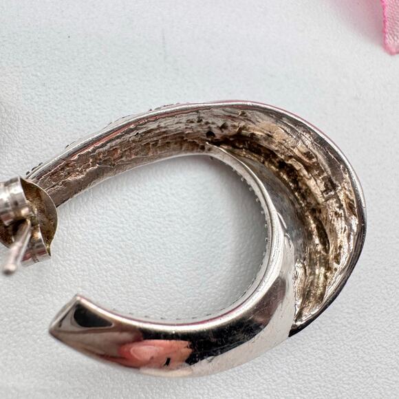 Tested Silver Twisted Hoop Earrings Faux Marcasite Milgrain Cobbled 9.23 Grams - Picture 10 of 16